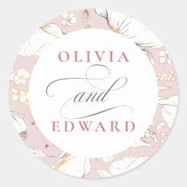 Handgezeichnet Wildblumen Elegante Goldhochzeit Runder Aufkleber
