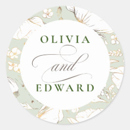 Handgezeichnet Wildblumen Elegante Goldhochzeit Runder Aufkleber