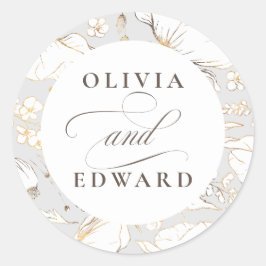 Handgezeichnet Wildblumen Elegante Goldhochzeit Runder Aufkleber