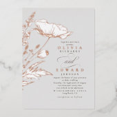 Handgezeichnet Wildblumen Elegante Hochzeit in Gra Folieneinladung (Vorderseite)
