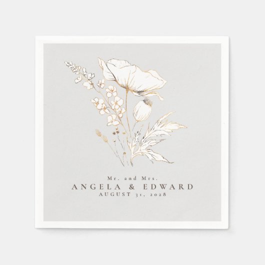 Handgezeichnet Wildblumen Elegante Minimalistische Serviette (Vorderseite)