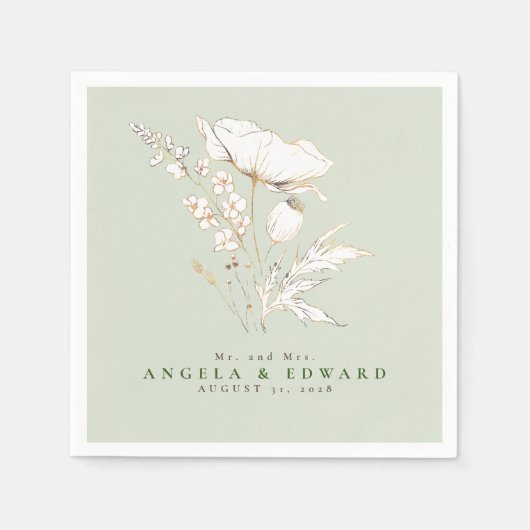 Handgezeichnet Wildblumen Elegante Minimalistische Serviette (Vorderseite)