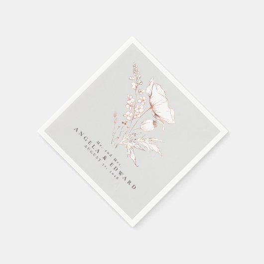 Handgezeichnet Wildblumen Elegante Minimalistische Serviette (Ecke)