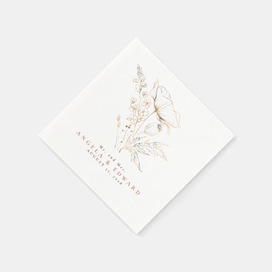 Handgezeichnet Wildblumen Elegante Minimalistische Serviette (Ecke)