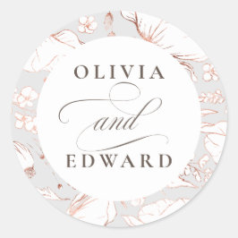 Handgezeichnet Wildblumen Elegante Rosa Goldhochze Runder Aufkleber