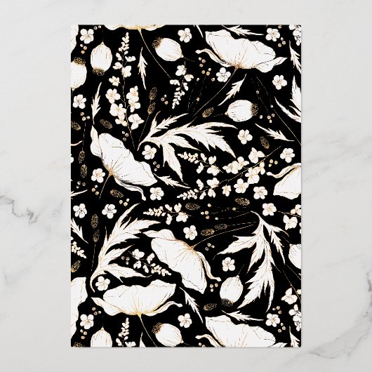 Handgezeichnet Wildblumen Elegante Schwarze Hochze Folieneinladung (Rückseite)