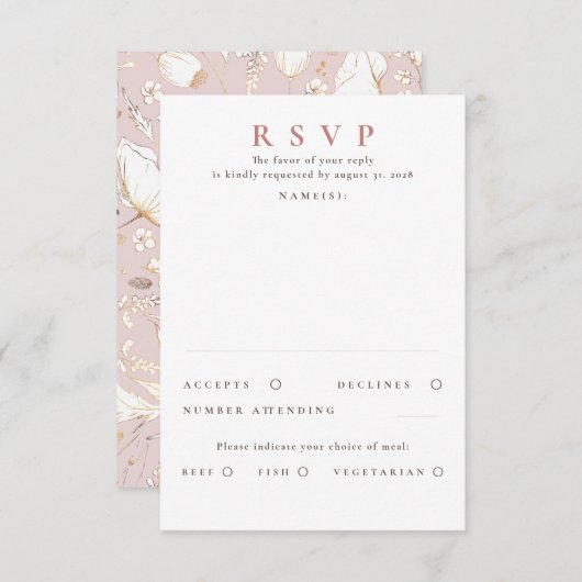 Handgezeichnet Wildblumen Gold Wedding RSVP (Vorne/Hinten)