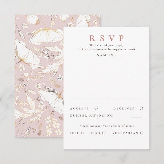 Handgezeichnet Wildblumen Gold Wedding RSVP Karte (Vorne/Hinten)