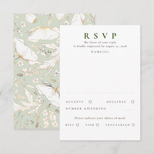 Handgezeichnet Wildblumen Gold Wedding RSVP Karte (Vorne/Hinten)