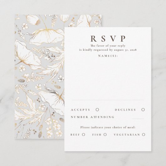 Handgezeichnet Wildblumen Gold Wedding RSVP Karte (Vorne/Hinten)