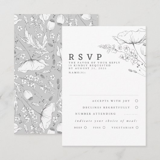 Handgezeichnet Wildblumen Hochzeit RSVP Karte (Vorne/Hinten)