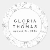 Handgezeichnet Wildblumen Hochzeit Runder Aufkleber (Vorderseite)