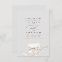 Handgezeichnet Wildblumen Light Gray Save the Date