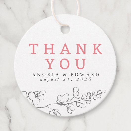 Handgezeichnet Wildblumen Minimalistisch Danke Geschenkanhänger (Vorderseite)