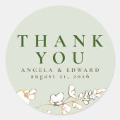 Handgezeichnet Wildblumen Minimalistisch Danke Runder Aufkleber (Vorderseite)