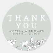 Handgezeichnet Wildblumen Minimalistisch Danke Runder Aufkleber (Vorderseite)