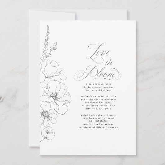 Handgezeichnet Wildblumen Minimalistisches Brautpa Einladung (Vorderseite)
