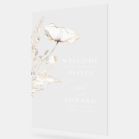 Handgezeichnet Wildblumen Moderne Hochzeit Acrylschild (Winkel)