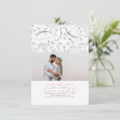 Handgezeichnet Wildblumen Rosa Save the Date Foto (Stehend Vorderseite)