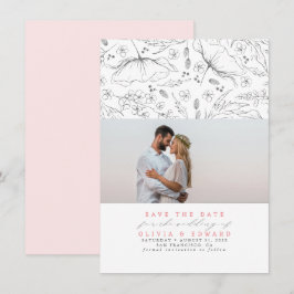 Handgezeichnet Wildblumen Rosa Save the Date Foto