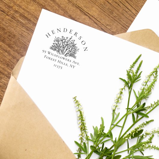 Handgezeichnet Wildblumen Rücksendeadresse Gummistempel