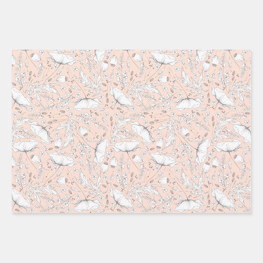 Handgezeichnet Wildblumen Stift Muster Peach Geschenkpapier Set (Vorderseite 2)