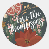 Handgezeichnet Winter Florals & Orange Runder Aufkleber (Vorderseite)