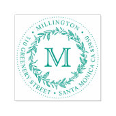 Handgezeichnet Wreath Monogram Round-Rücksendeadre Permastempel (Design)