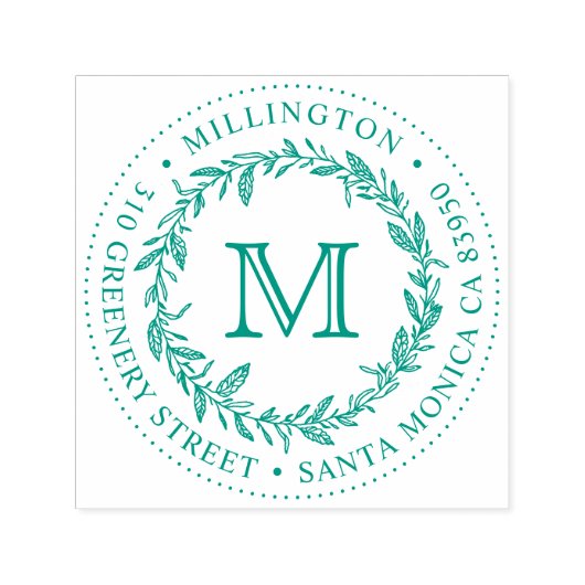 Handgezeichnet Wreath Monogram Round-Rücksendeadre Permastempel (Design)