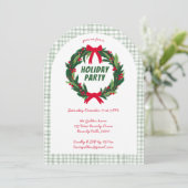 HandGezeichnet Wreath Weihnachts-Party ARCH Gingha Einladung (Stehend Vorderseite)