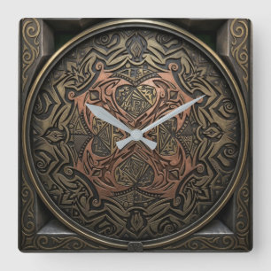 Handgezeichnet zu 3D-Digital: Intricates Bronzeman Quadratische Wanduhr
