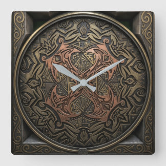 Handgezeichnet zu 3D-Digital: Intricates Bronzeman Quadratische Wanduhr