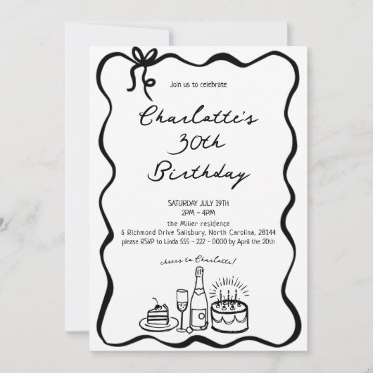 Handgezeichnete 30. Geburtstagseinladung Einladung (Vorderseite)