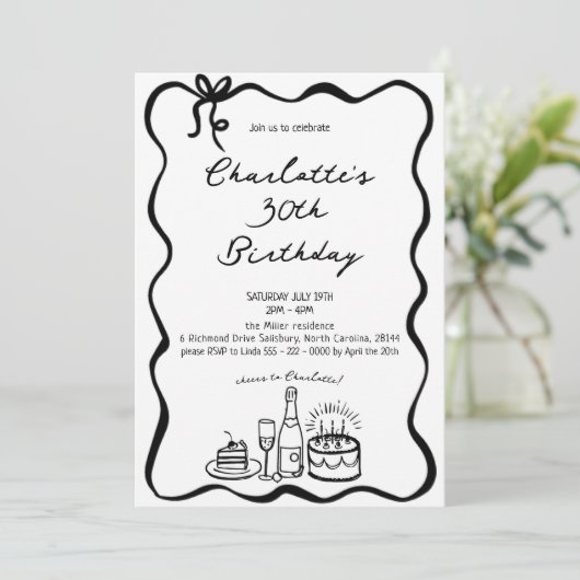Handgezeichnete 30. Geburtstagseinladung Einladung (Stehend Vorderseite)