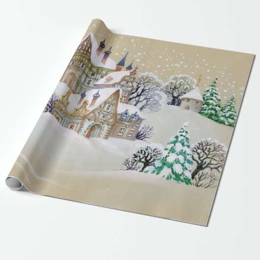 Handgezeichnete Abbildung mit Winterlandschaft und Geschenkpapier (Ungerollt)