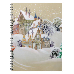 Handgezeichnete Abbildung mit Winterlandschaft und Notizblock