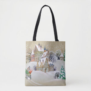 Handgezeichnete Abbildung mit Winterlandschaft und Tasche