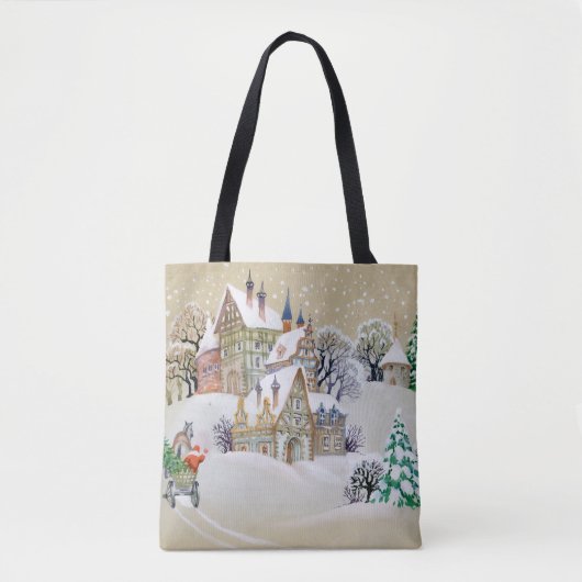 Handgezeichnete Abbildung mit Winterlandschaft und Tasche (Vorderseite)