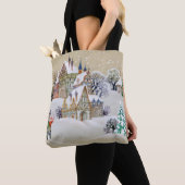 Handgezeichnete Abbildung mit Winterlandschaft und Tasche (Von Nahem)
