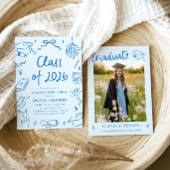 Handgezeichnete Abschlussfeier Klasse 2026 Blau Einladung