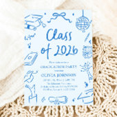 Handgezeichnete Abschlussfeier Klasse 2026 Blau Einladung