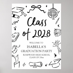 Handgezeichnete Abschlussfeier Klasse 2028 Willkom Poster