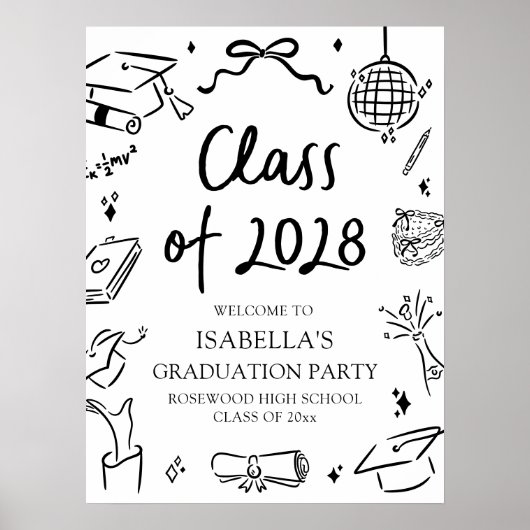 Handgezeichnete Abschlussfeier Klasse 2028 Willkom Poster (Vorne)