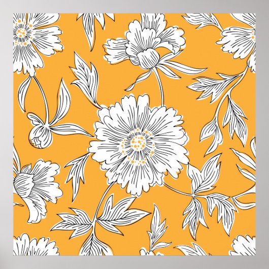 Handgezeichnete abstrakte Blume. Konturzeichnung Poster (Vorne)