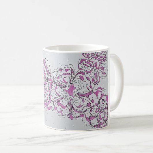 Handgezeichnete abstrakte Blumengrafik-Mug Kaffeetasse (VorderseiteRechts)