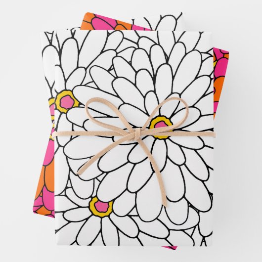 Handgezeichnete Abstrakte Zinnia-Muster Geschenkpapier Set (Beispiel)