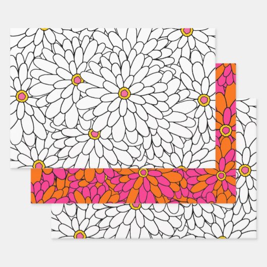 Handgezeichnete Abstrakte Zinnia-Muster Geschenkpapier Set (Set)