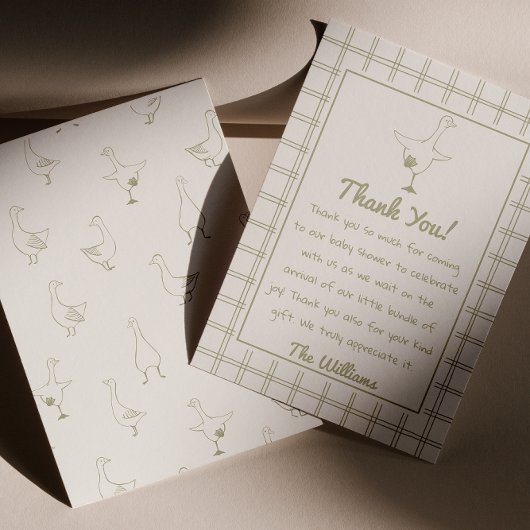 Handgezeichnete Alberne Gänse Gingham Baby Dusche Dankeskarte