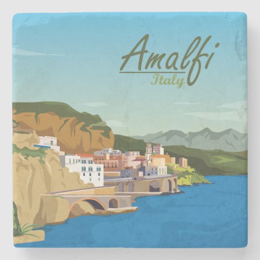 Handgezeichnete Amalfi Italien Landschaftslandscha Steinuntersetzer (Vorderseite)