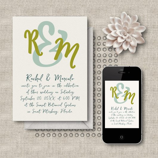 Handgezeichnete Ampersand-Initialen Hochzeit Einladung